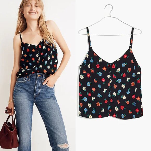 Madewell Button-Down Cami in Pressed Flowers 2 Manet True Black Vintage Inspired - Picture 2 of 15